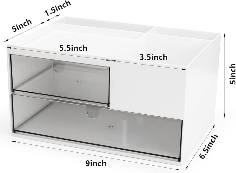 kulusion Desk Drawer Organizer, Desk Storage Box with 2 Drawers and 4 Compartments, Multifunctional Desk Accessories & Countertop Organizers for Office School Home (White） - Image 3